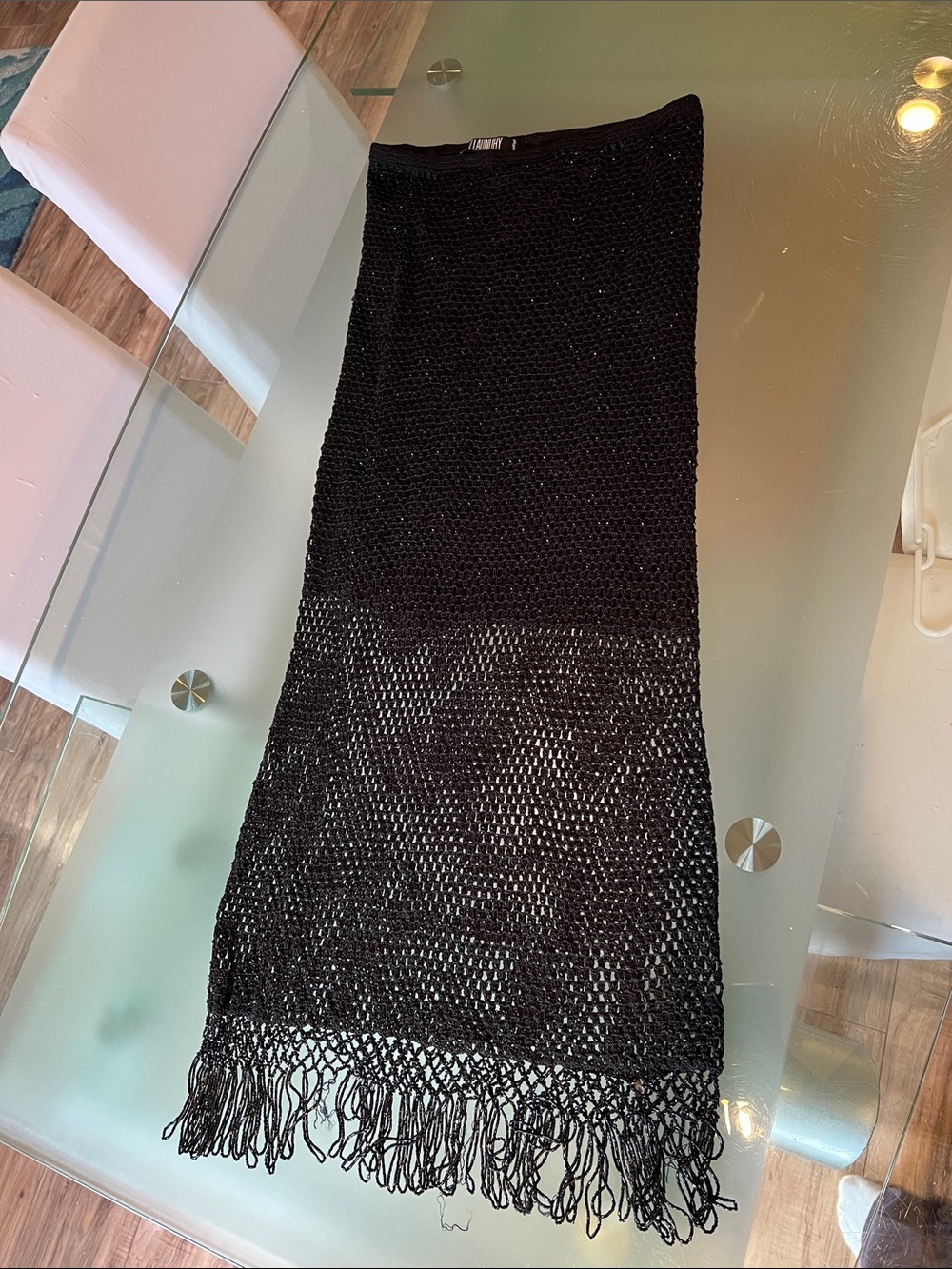 Vintage 90s Laundry By Shelli Segal Black Knit Beaded Skirt